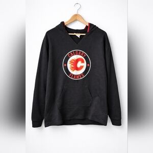 NHL Calgary Flames Black and Red Crew Neck Hoodie